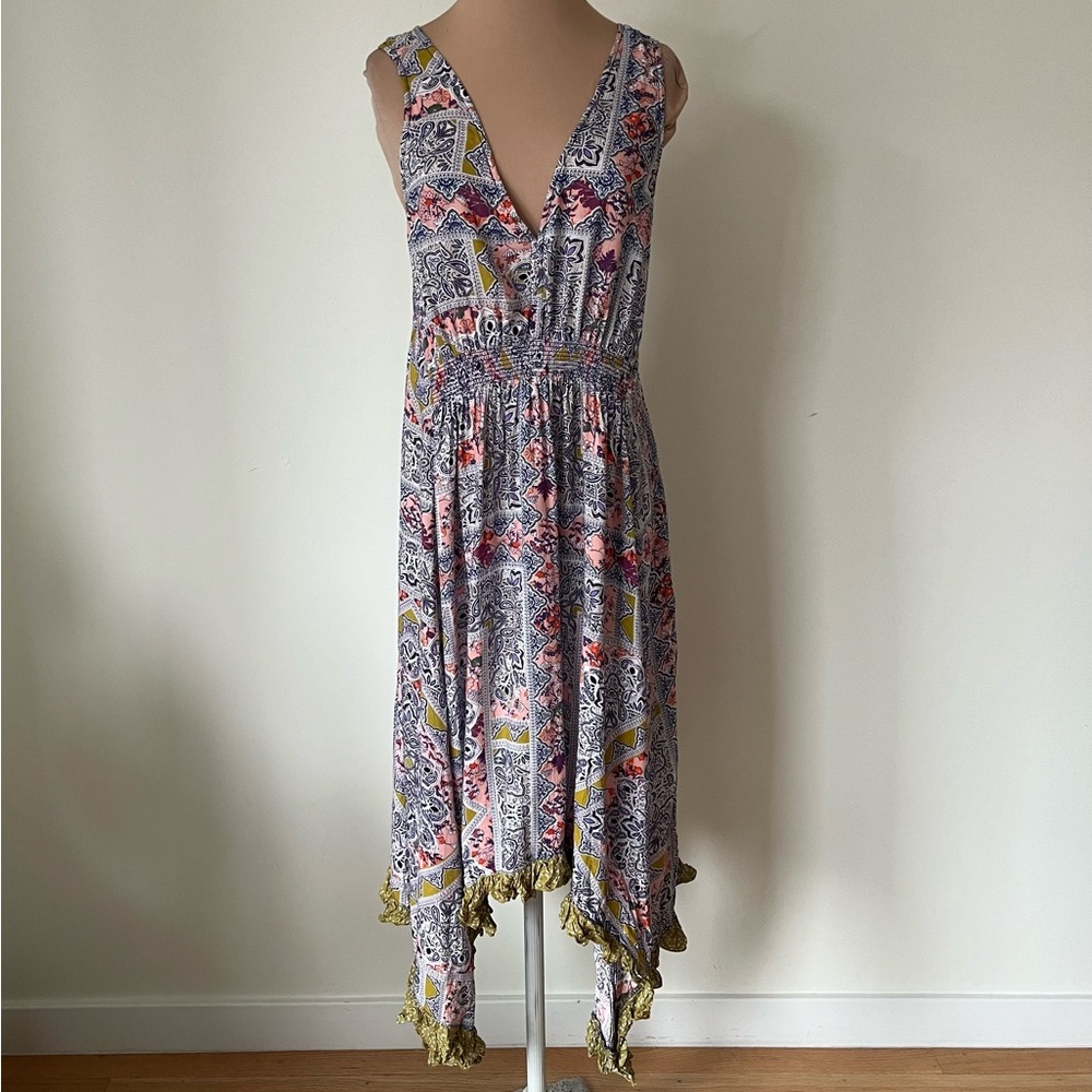 Anthropologie V-Neckline Lace Up Back Summer Floral High Low Dress EUC Size MP